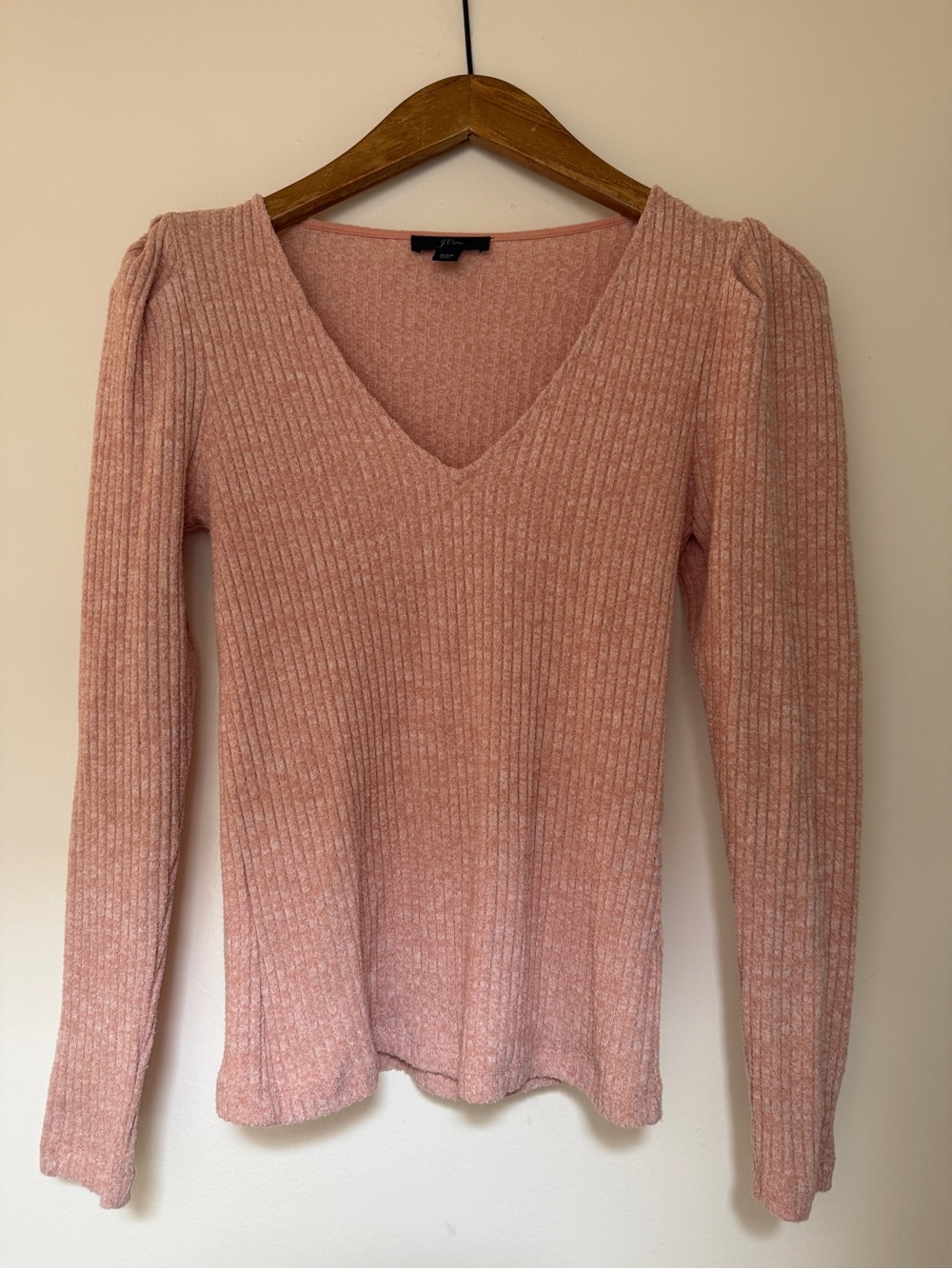 J. Crew Ribbed V-Neck Sweater in Light Pink